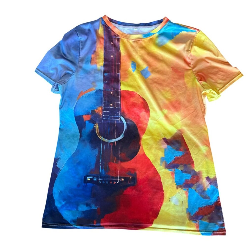 Vibrant Guitar Graphic Tee, Medium